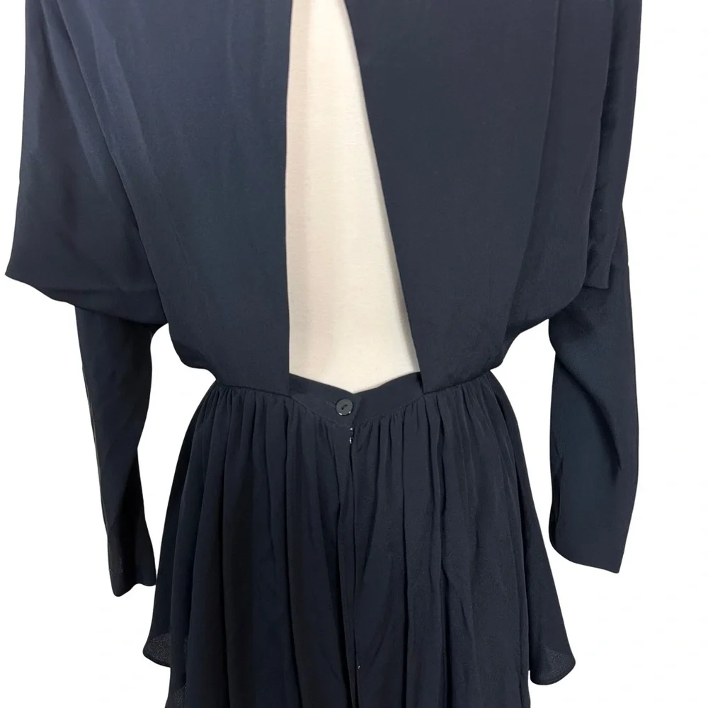 Regina Kravitz Vintage Black 80s Padded Shoulder Cutout Back Peplum Dress Size 8 - Picture 6 of 10